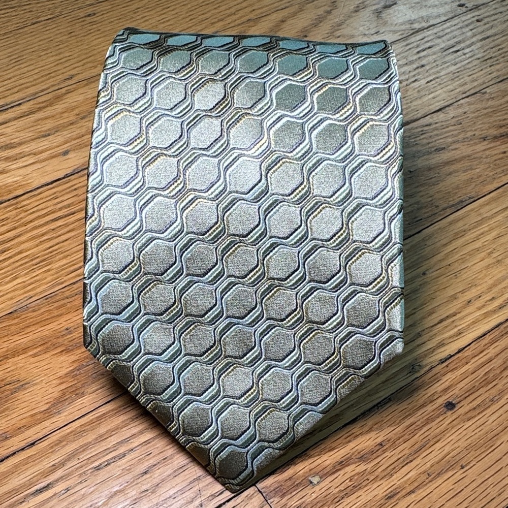Geoffrey Beene Hexagonal Pattern Tie In Green And… - image 4